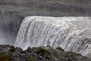 Iceland - August 30, 2017: Dettifoss the most powerful waterfall in Iceland and in the whole Europe, Iceland, Europe