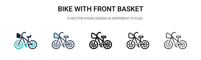 Bike with front basket icon in filled, thin line, outline and stroke style. Vector illustration of two colored and black bike with front basket vector icons designs can be used for mobile, ui, web