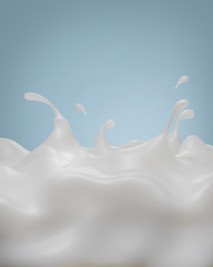 Milk splash on floor abstract shapes on Blue background , 3d illustration 3D Rendering