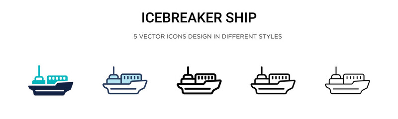 Icebreaker ship icon in filled, thin line, outline and stroke style. Vector illustration of two colored and black icebreaker ship vector icons designs can be used for mobile, ui, web