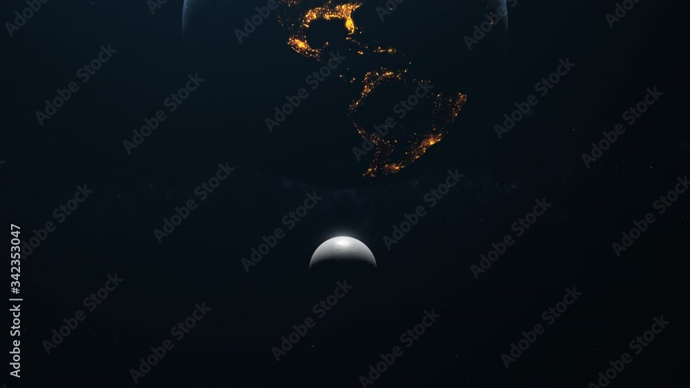 Wall mural the moon and the earth move in space the earth in the foreground at the top of the image