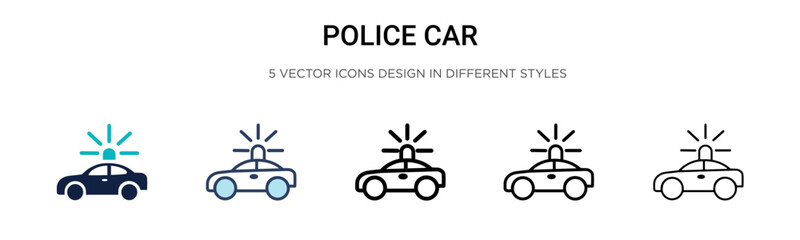 Police car icon in filled, thin line, outline and stroke style. Vector illustration of two colored and black police car vector icons designs can be used for mobile, ui, web © Digital Bazaar