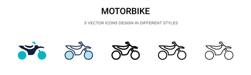 Motorbike icon in filled, thin line, outline and stroke style. Vector illustration of two colored and black motorbike vector icons designs can be used for mobile, ui, web