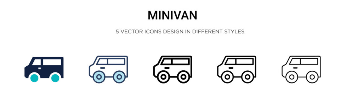 Minivan icon in filled, thin line, outline and stroke style. Vector illustration of two colored and black minivan vector icons designs can be used for mobile, ui, web