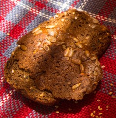 Gray bread on the tablecloth