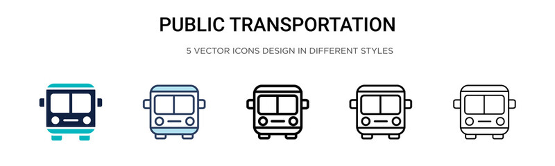 Public transportation icon in filled, thin line, outline and stroke style. Vector illustration of two colored and black public transportation vector icons designs can be used for mobile, ui, web