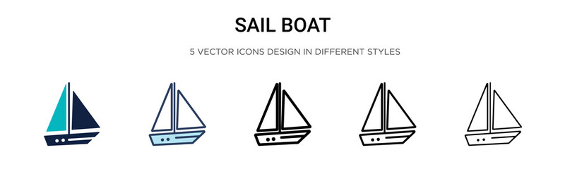 Sail boat icon in filled, thin line, outline and stroke style. Vector illustration of two colored and black sail boat vector icons designs can be used for mobile, ui, web