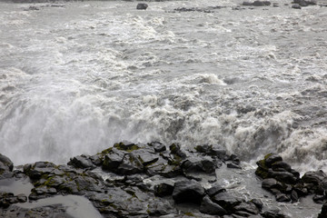 Iceland - August 30, 2017: Dettifoss the most powerful waterfall in Iceland and in the whole Europe, Iceland, Europe