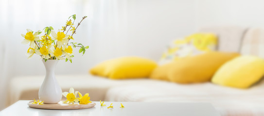 spring flowers in vase on modern interior