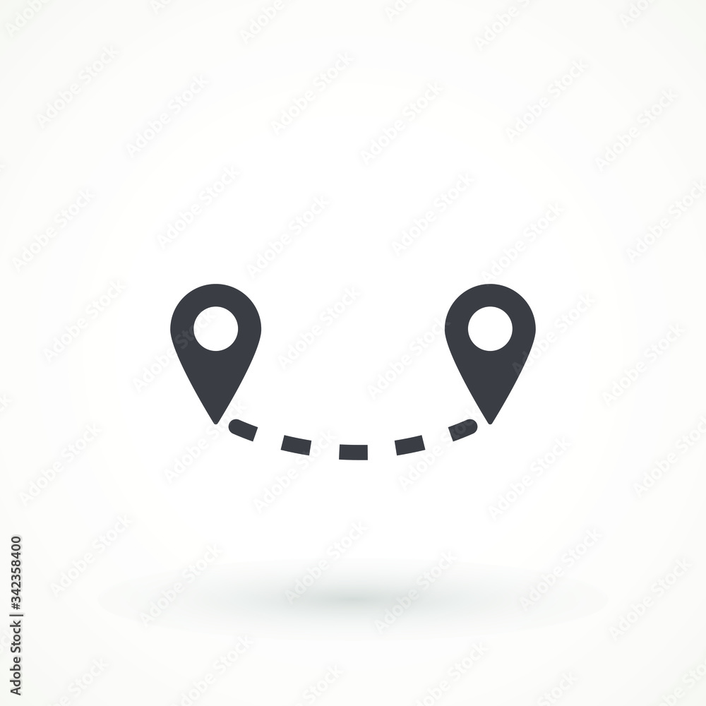 Poster navigation vector icon. gps navigation . distance travelling roadway route location icon, two map pi