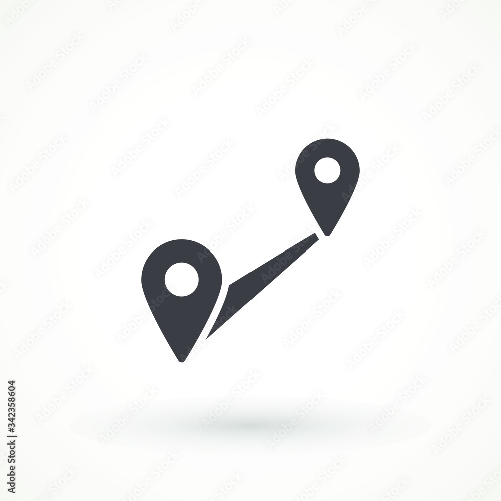 Poster navigation vector icon. gps navigation . distance travelling roadway route location icon, two map pi