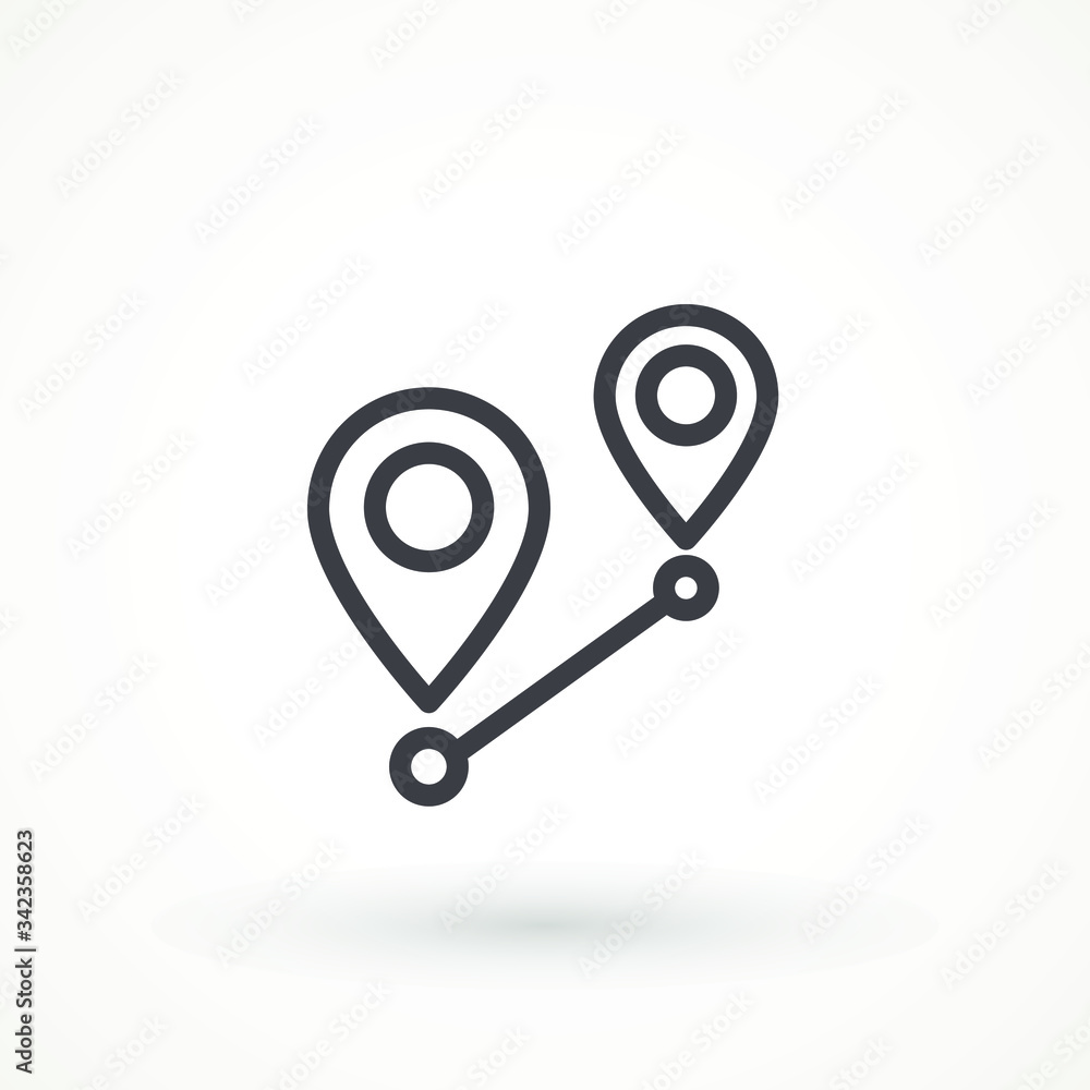 Poster navigation vector icon. gps navigation . distance travelling roadway route location icon, two map pi