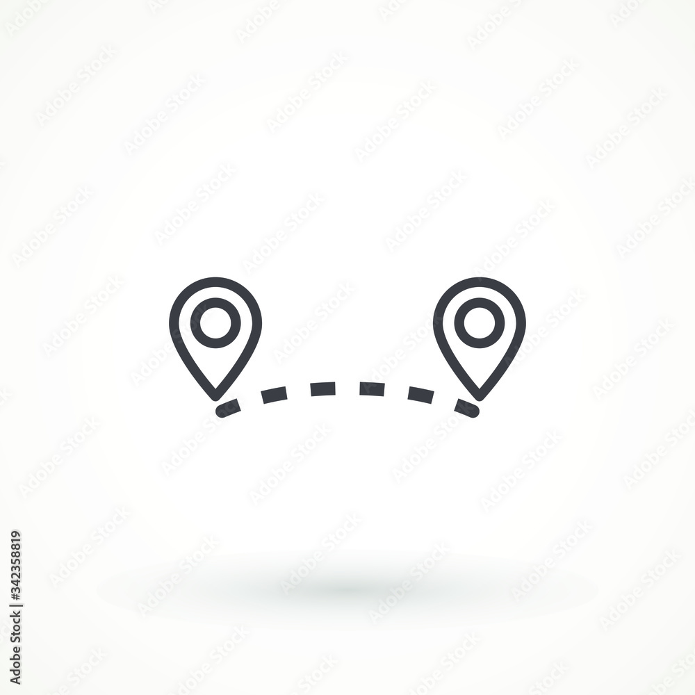 Poster navigation vector icon. gps navigation . distance travelling roadway route location icon, two map pi