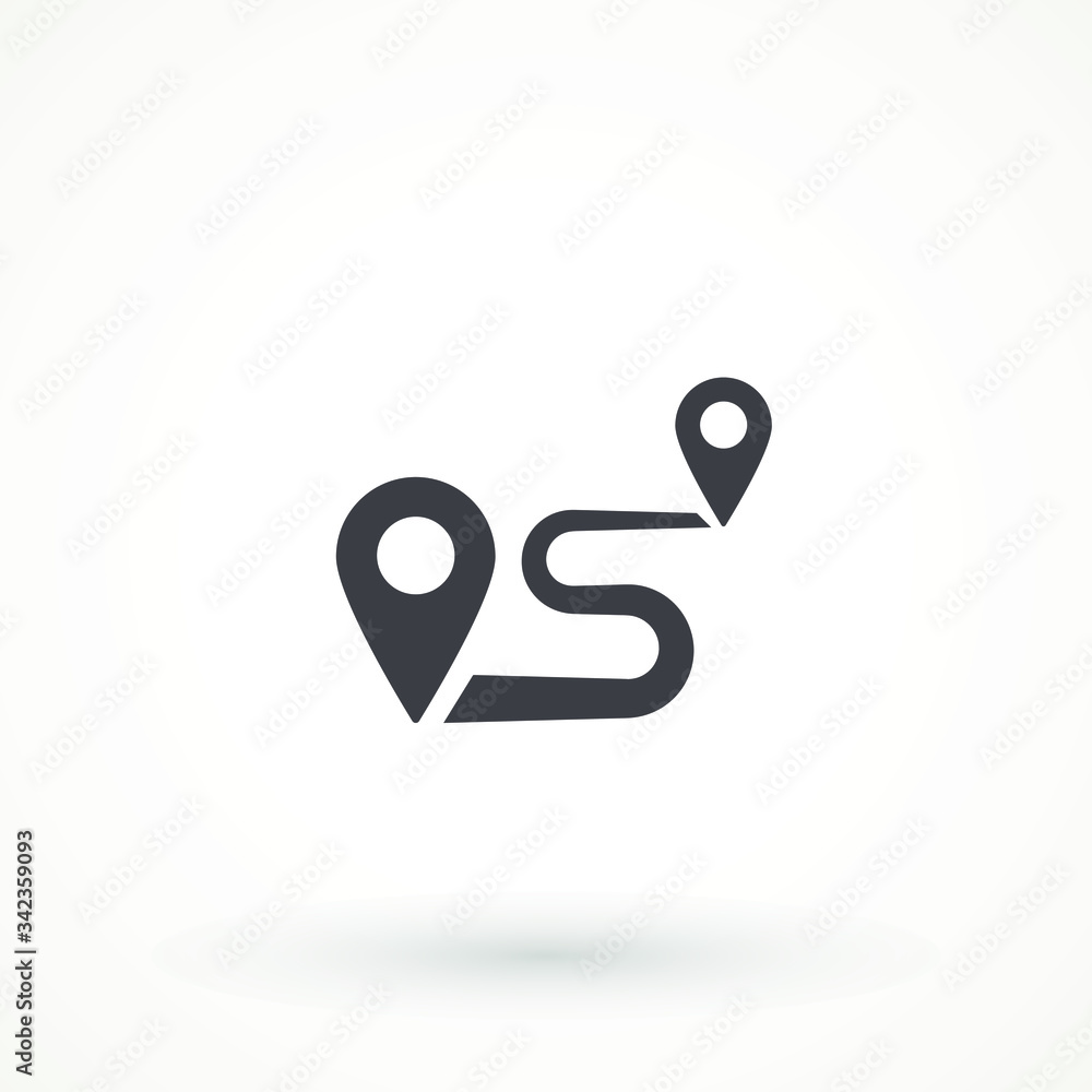Poster navigation vector icon. gps navigation . distance travelling roadway route location icon, two map pi