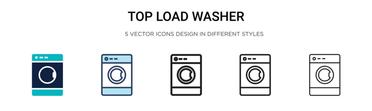 Top load washer icon in filled, thin line, outline and stroke style. Vector illustration of two colored and black top load washer vector icons designs can be used for mobile, ui, web