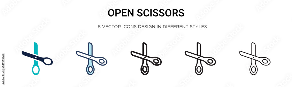Poster open scissors icon in filled, thin line, outline and stroke style. vector illustration of two colore