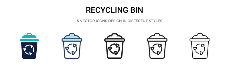Recycling bin icon in filled, thin line, outline and stroke style. Vector illustration of two colored and black recycling bin vector icons designs can be used for mobile, ui, web
