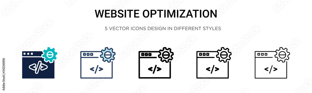 Poster website optimization icon in filled, thin line, outline and stroke style. vector illustration of two