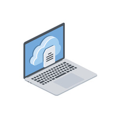 Laptop cloud document. Vector 3d isometric, color web icon, new flat style. Creative illustration design, isolated graphic idea for infographics.