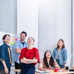Smart asian startup small entrepreneur  standing confident portrait with  friends partner casual...