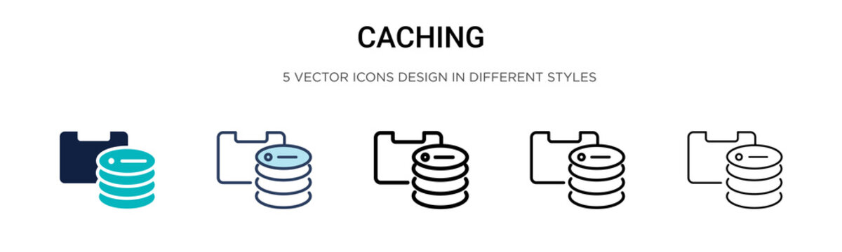 Caching icon in filled, thin line, outline and stroke style. Vector illustration of two colored and black caching vector icons designs can be used for mobile, ui, web