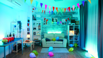 Room with nobody in it decorate for the party