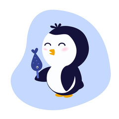 Funny, adorable penguin with ice cream. Cute childrens illustration. Vector  illustration with animal for t-shirt print, poster, postcard.