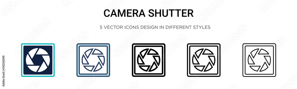 Poster camera shutter icon in filled, thin line, outline and stroke style. vector illustration of two color