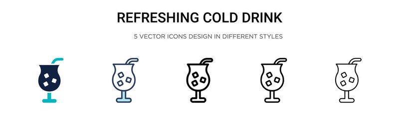Refreshing cold drink icon in filled, thin line, outline and stroke style. Vector illustration of two colored and black refreshing cold drink vector icons designs can be used for mobile, ui, web