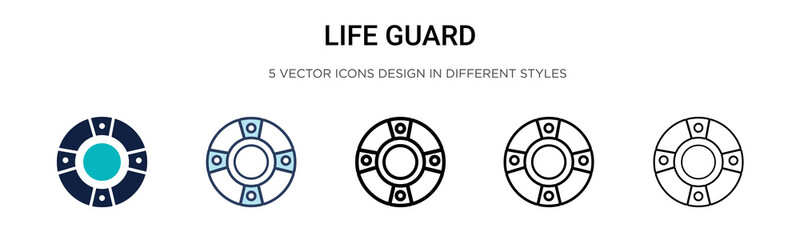 Naklejka premium Life guard icon in filled, thin line, outline and stroke style. Vector illustration of two colored and black life guard vector icons designs can be used for mobile, ui, web