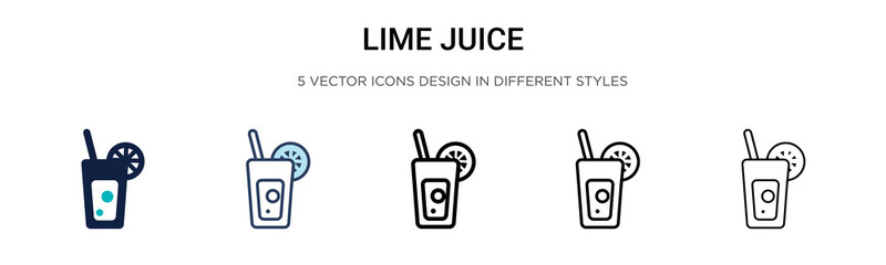 Lime juice icon in filled, thin line, outline and stroke style. Vector illustration of two colored and black lime juice vector icons designs can be used for mobile, ui, web