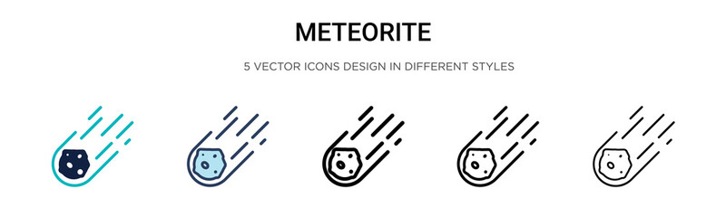 Meteorite icon in filled, thin line, outline and stroke style. Vector illustration of two colored and black meteorite vector icons designs can be used for mobile, ui, web