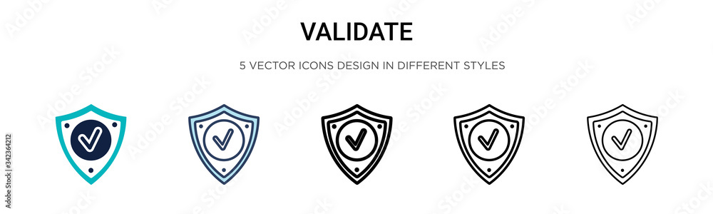 Poster validate icon in filled, thin line, outline and stroke style. vector illustration of two colored and