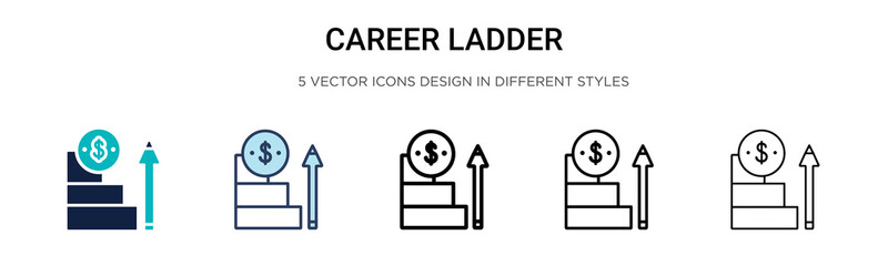 Career ladder icon in filled, thin line, outline and stroke style. Vector illustration of two colored and black career ladder vector icons designs can be used for mobile, ui, web