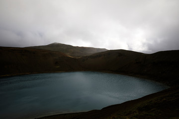 Iceland - August 30, 2017: Viti crater in Krafla volcanic area, Iceland, Europe