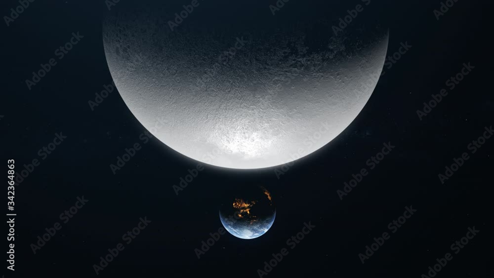 Wall mural the moon and the earth move in space the moon in the foreground at the top of the image