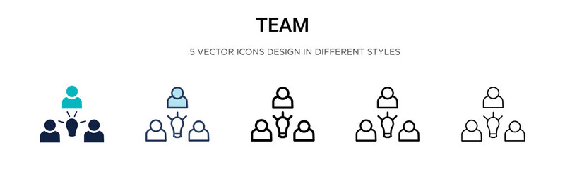 Fototapeta premium Team icon in filled, thin line, outline and stroke style. Vector illustration of two colored and black team vector icons designs can be used for mobile, ui, web