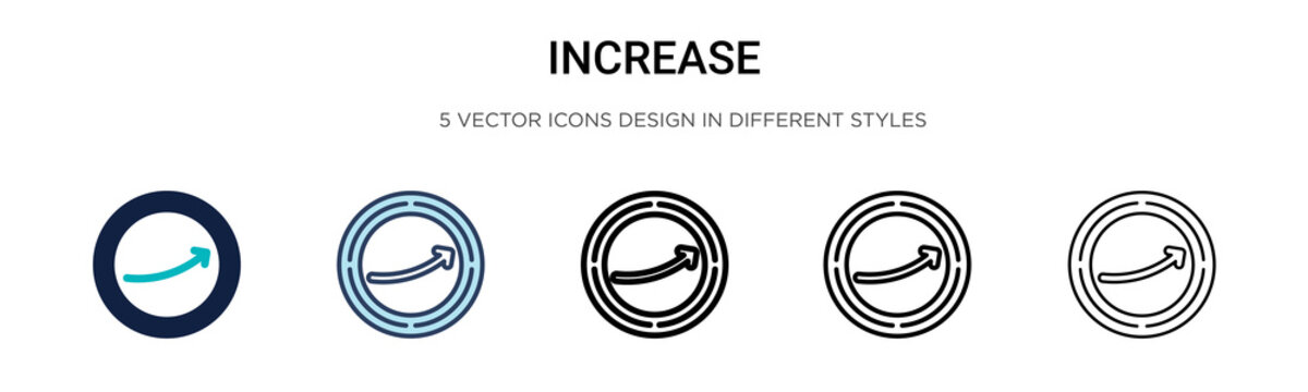Increase icon in filled, thin line, outline and stroke style. Vector illustration of two colored and black increase vector icons designs can be used for mobile, ui, web