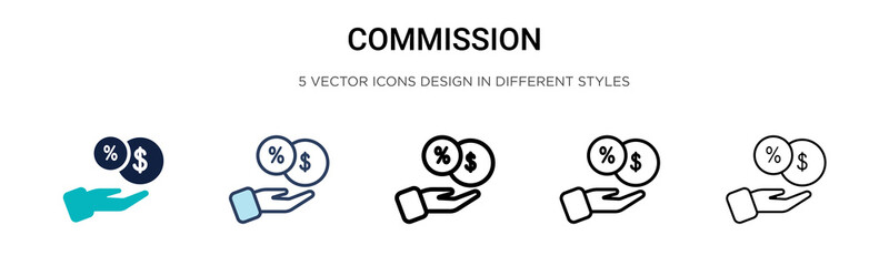 Commission icon in filled, thin line, outline and stroke style. Vector illustration of two colored and black commission vector icons designs can be used for mobile, ui, web - obrazy, fototapety, plakaty