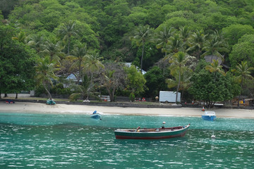 Naklejka na ściany i meble boat on the beach. Caribbean sea