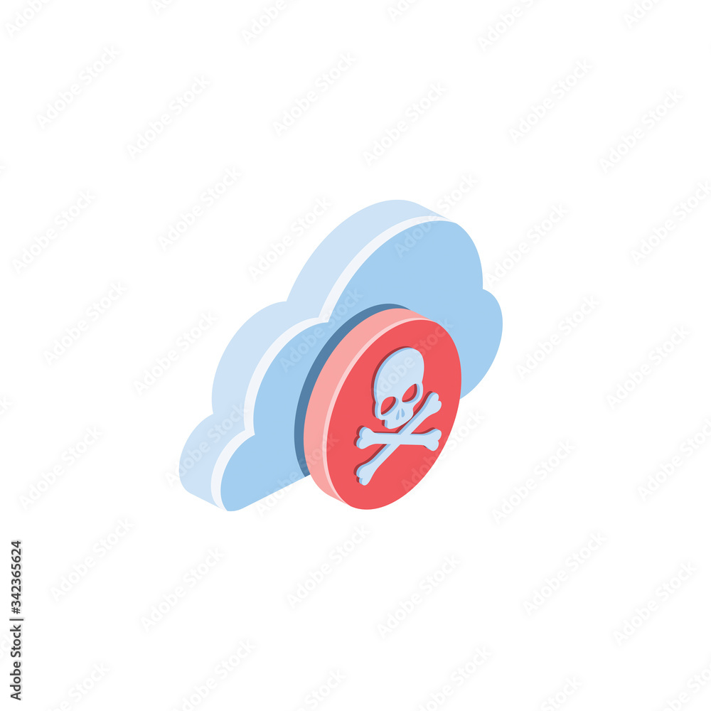 Aufkleber cloud server danger hacker skull bone. vector 3d isometric, color web icon, new flat style. creative
