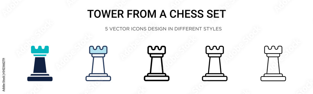 Poster tower from a chess set icon in filled, thin line, outline and stroke style. vector illustration of t