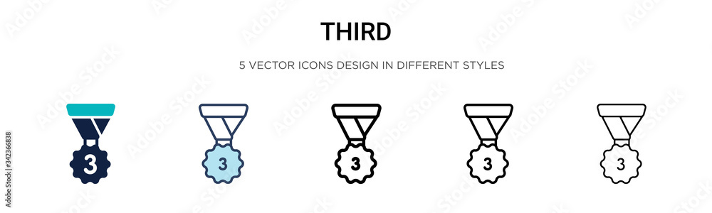 Poster third icon in filled, thin line, outline and stroke style. vector illustration of two colored and bl
