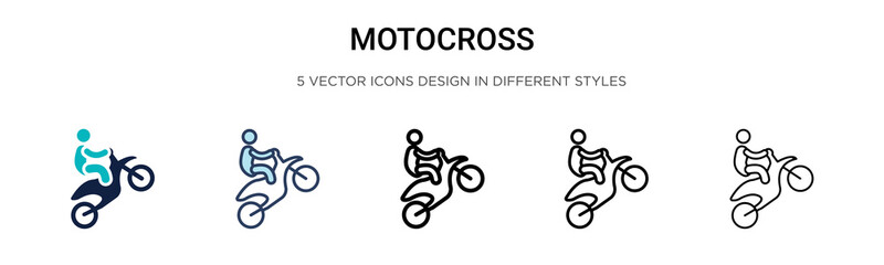 Motocross icon in filled, thin line, outline and stroke style. Vector illustration of two colored and black motocross vector icons designs can be used for mobile, ui, web