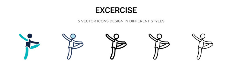Excercise icon in filled, thin line, outline and stroke style. Vector illustration of two colored and black excercise vector icons designs can be used for mobile, ui, web