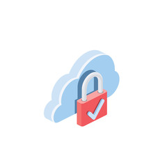 Cloud lock checkmark. Vector 3d isometric, color web icon, new flat style. Creative illustration design, isolated graphic idea for infographics.