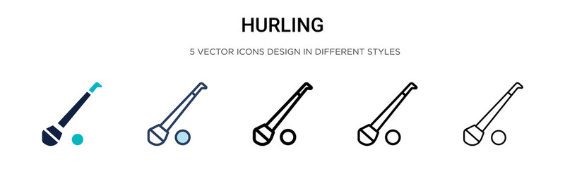 Hurling icon in filled, thin line, outline and stroke style. Vector illustration of two colored and black hurling vector icons designs can be used for mobile, ui, web - obrazy, fototapety, plakaty