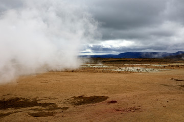 Hverir / Iceland - August 30, 2017: Hverir geothermal and sulfur area near Namafjall mountain,...