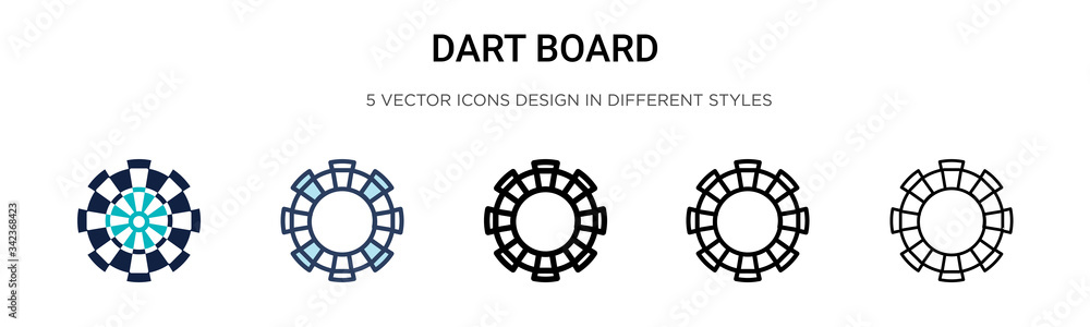 Poster dart board icon in filled, thin line, outline and stroke style. vector illustration of two colored a