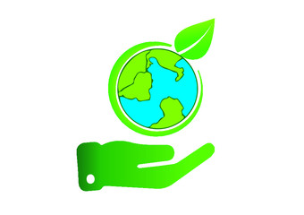 Green earth with save world concept. Eco friendly village illustration  